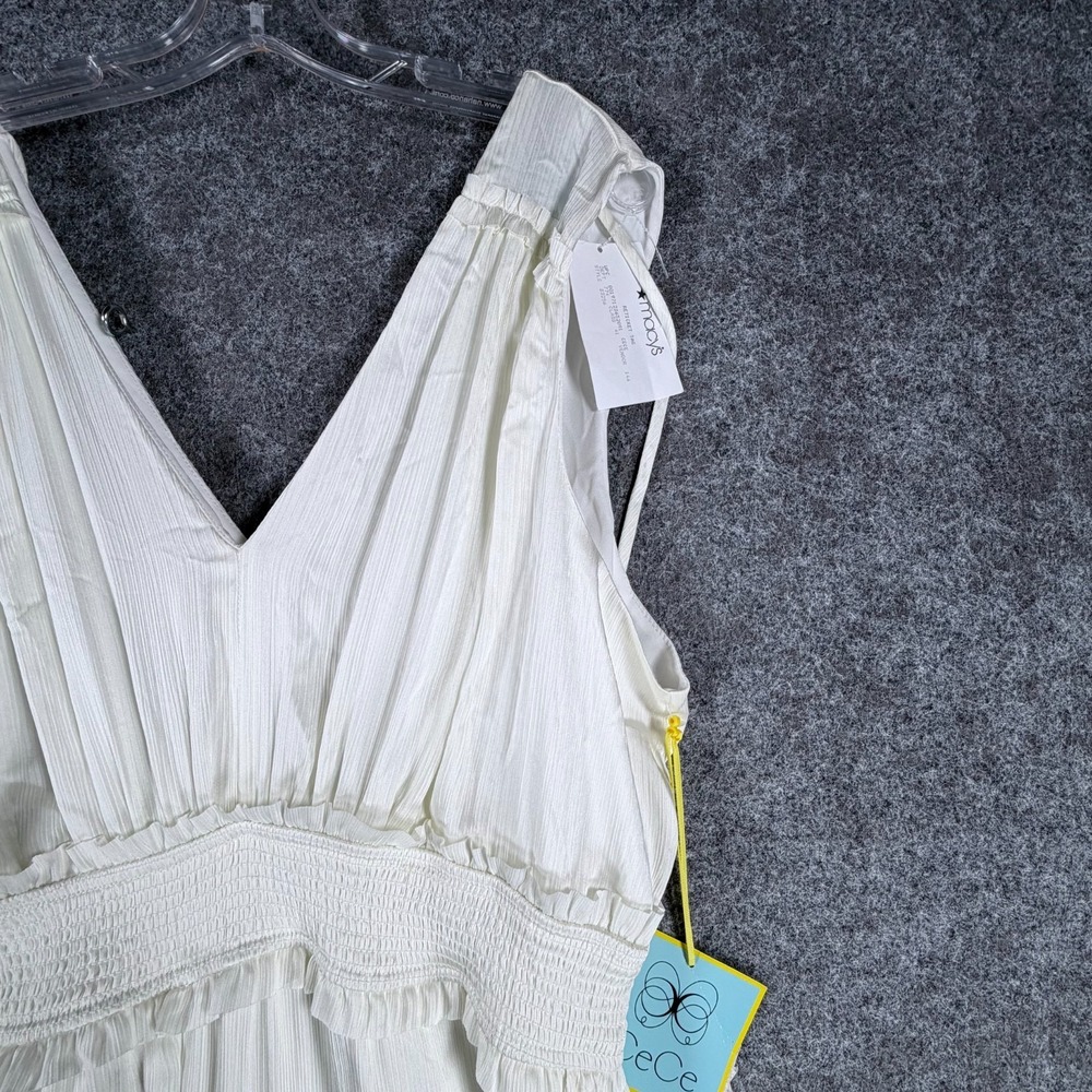 NWT CeCe Plisse Jumpsuit Womens XL White V-Neck Comfort Smocked-Waist Sleeveless - Picture 4 of 16
